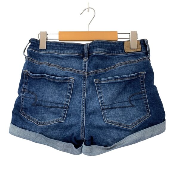 American Eagle Shorts Womens 8 Blue Midi Medium Wash Stretch Summer Midrise - Picture 2 of 4